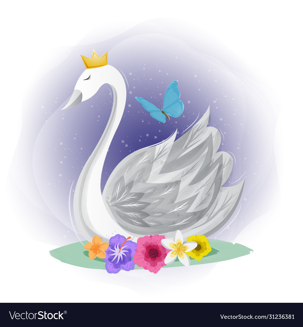 Cute swan with butterfly design Royalty Free Vector Image