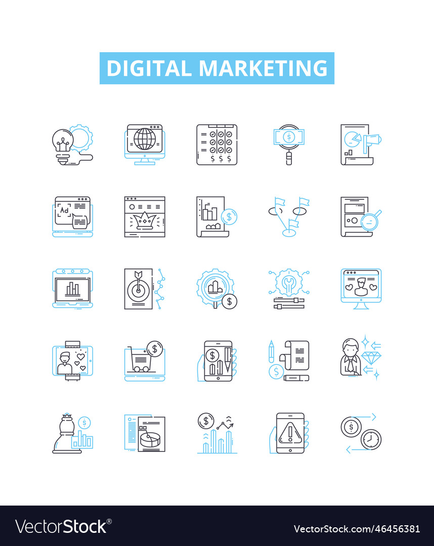 Digital marketing line icons set Royalty Free Vector Image