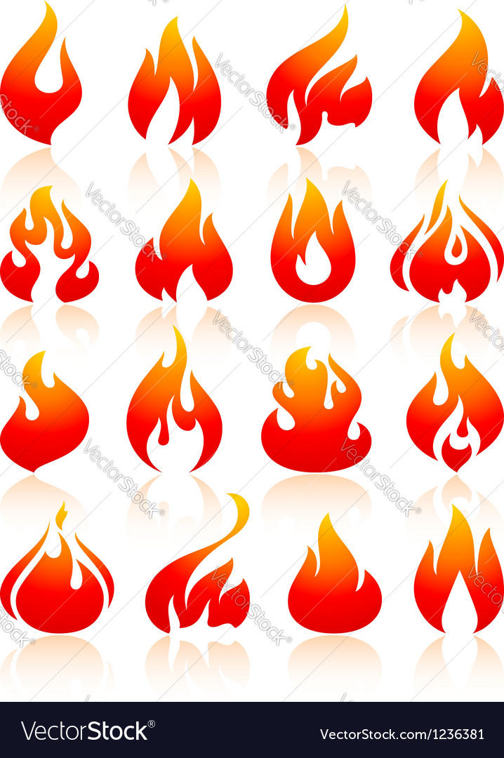 Fire flames redish set icons