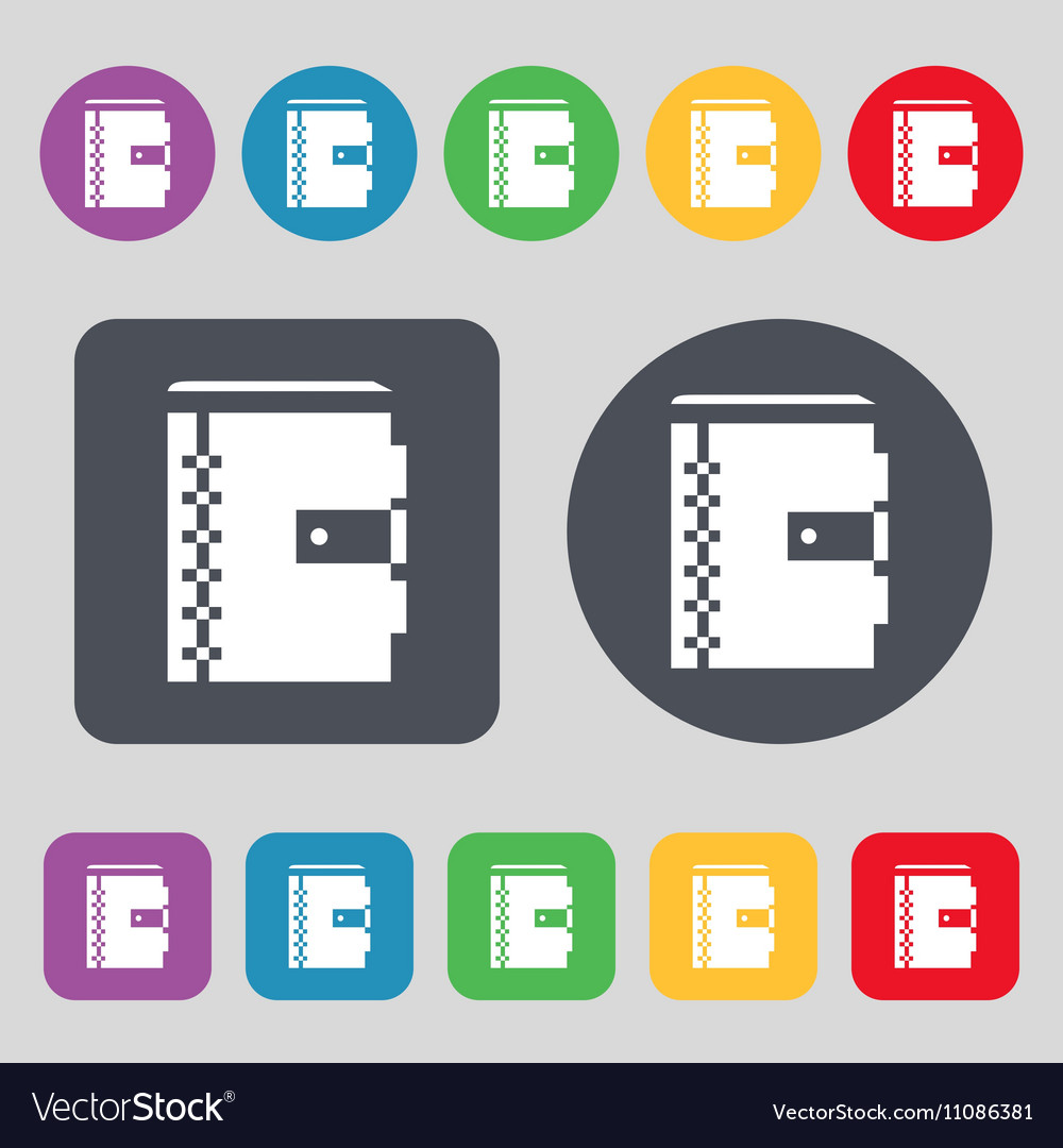 Notebook icon sign a set of 12 colored buttons