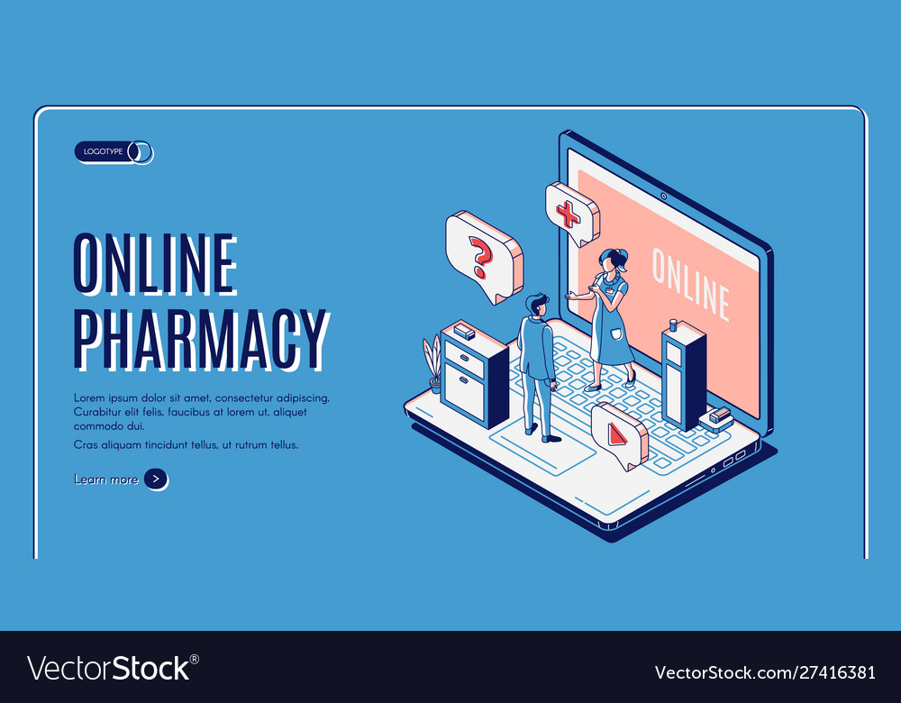 Online Pharmacy Isometric Web Banner Healthcare Vector Image