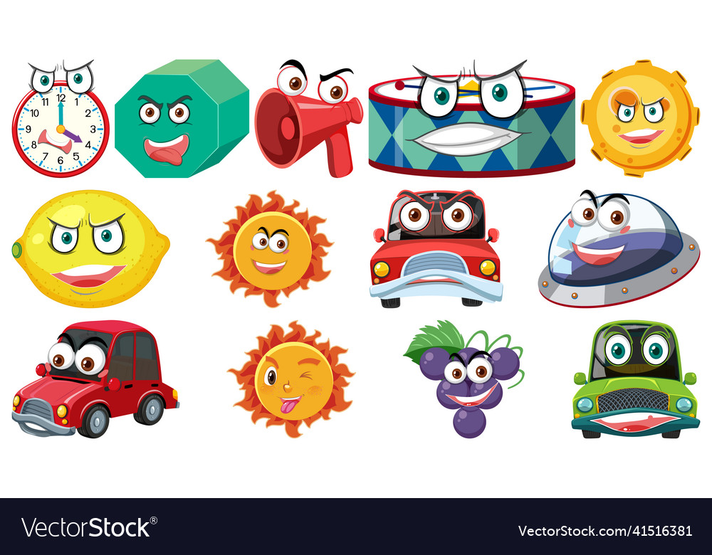 Set of different toy objects with smiley faces Vector Image Set of different toy objects with smiley faces