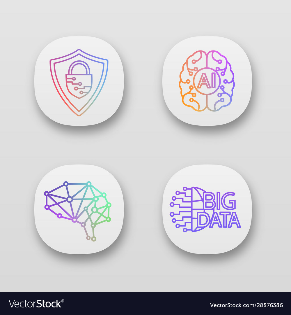 Artificial intelligence app icons set vector image Artificial intelligence app icons set