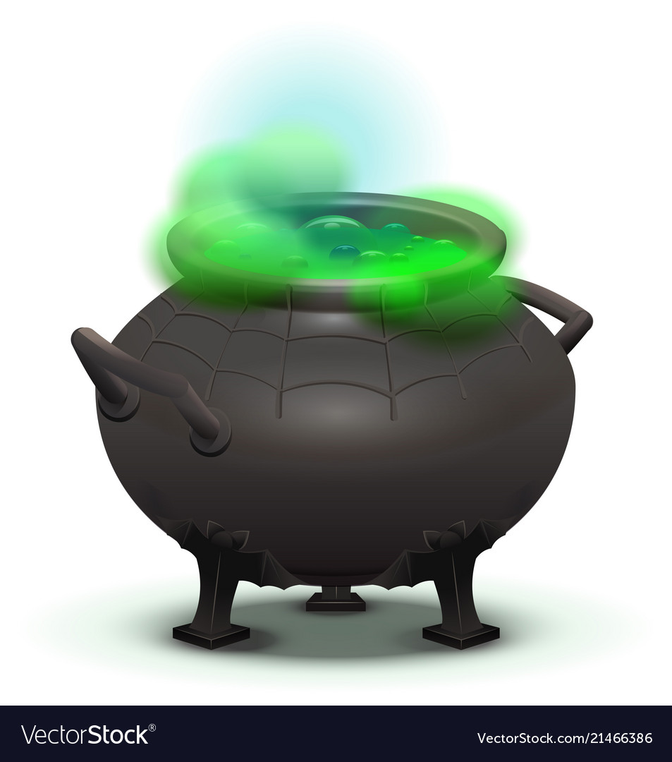 Big black cauldron cook green magic potion Vector Image