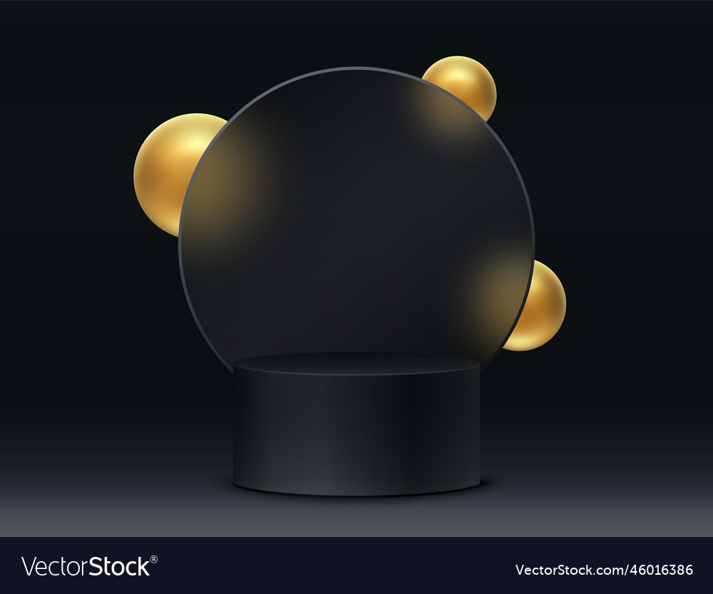 Black podium with gold spheres glass