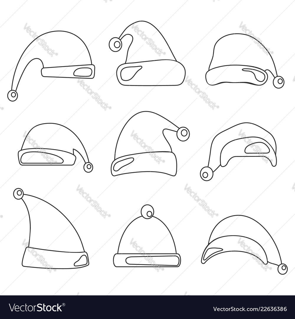 Christmas hat set santa claus hats line design vector image Christmas hat set santa claus hats line design