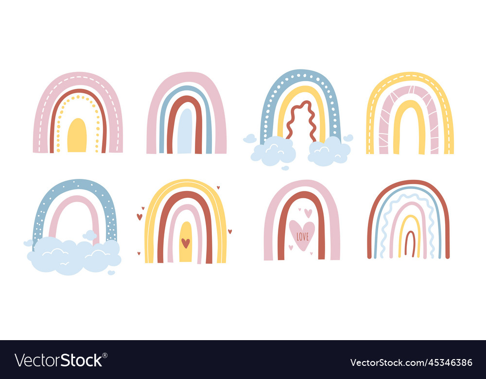 Cute colorful rainbows set Royalty Free Vector Image