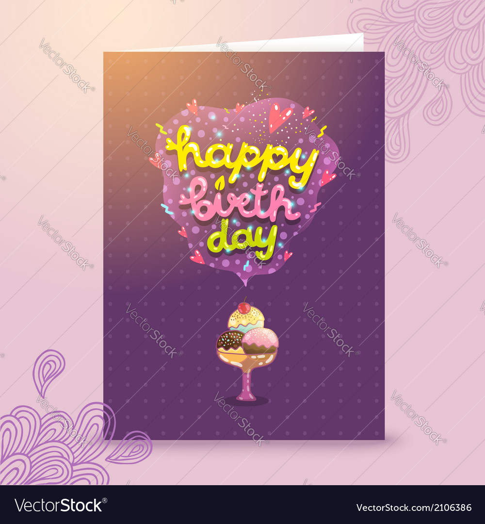 Happy birthday postcard template with ice cream