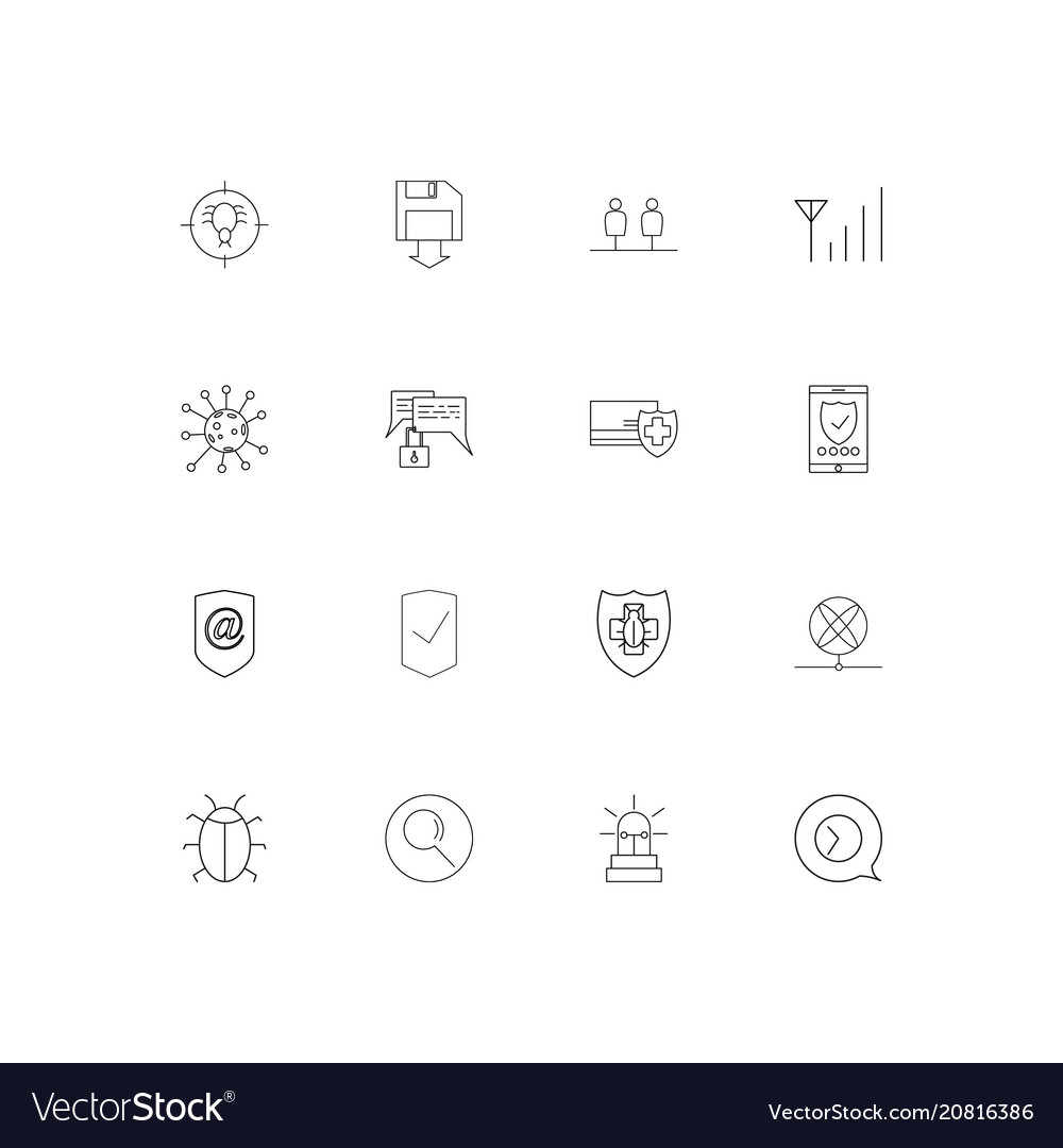Internet security linear thin icons set outlined