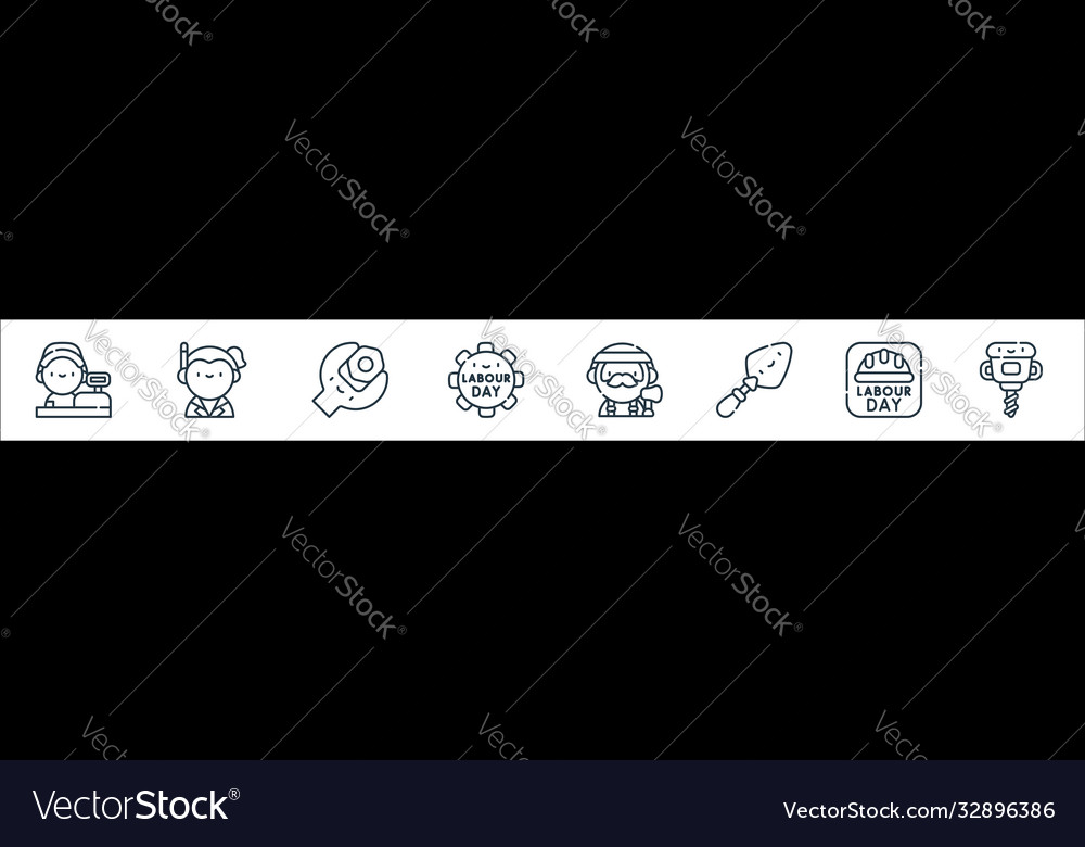 Labour day line icons linear set quality vector image Labour day line icons linear set quality