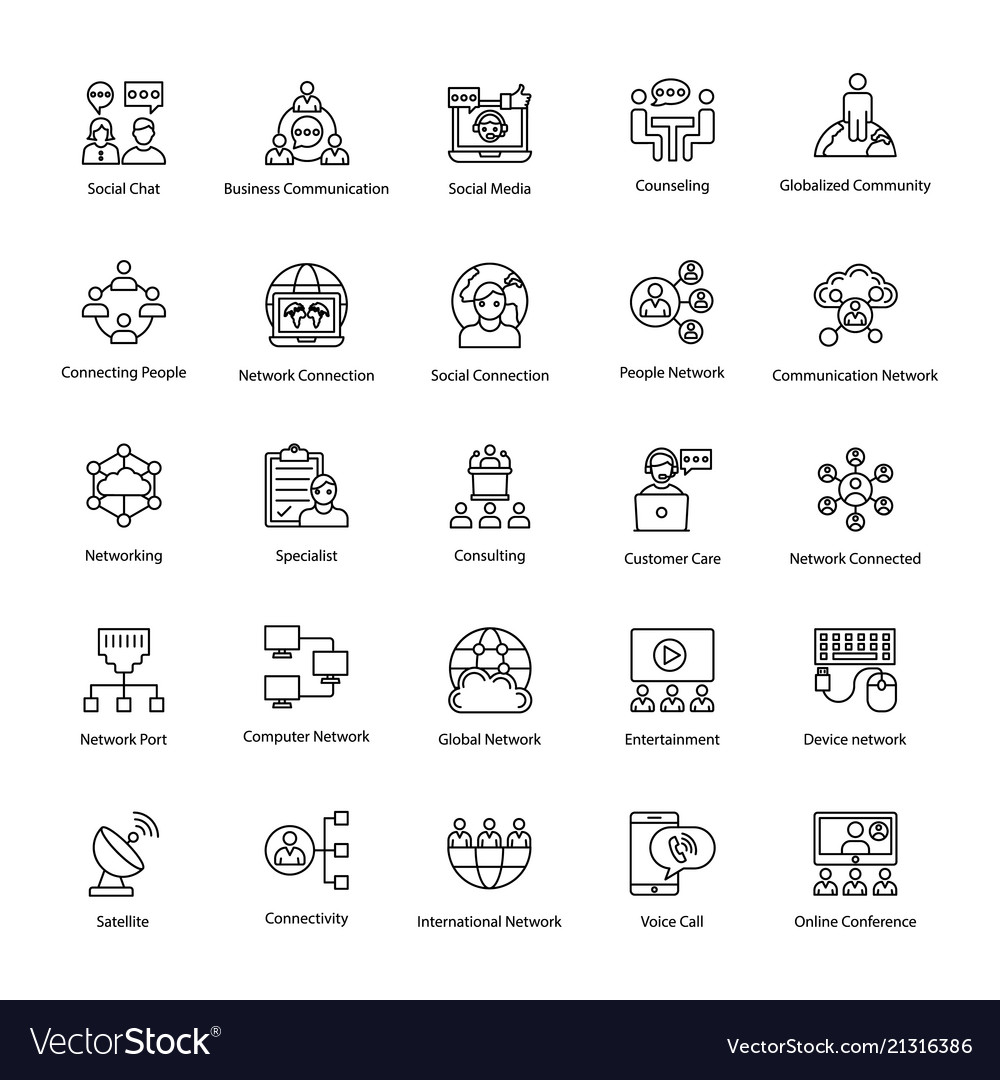 Network and communication outline icons Royalty Free Vector