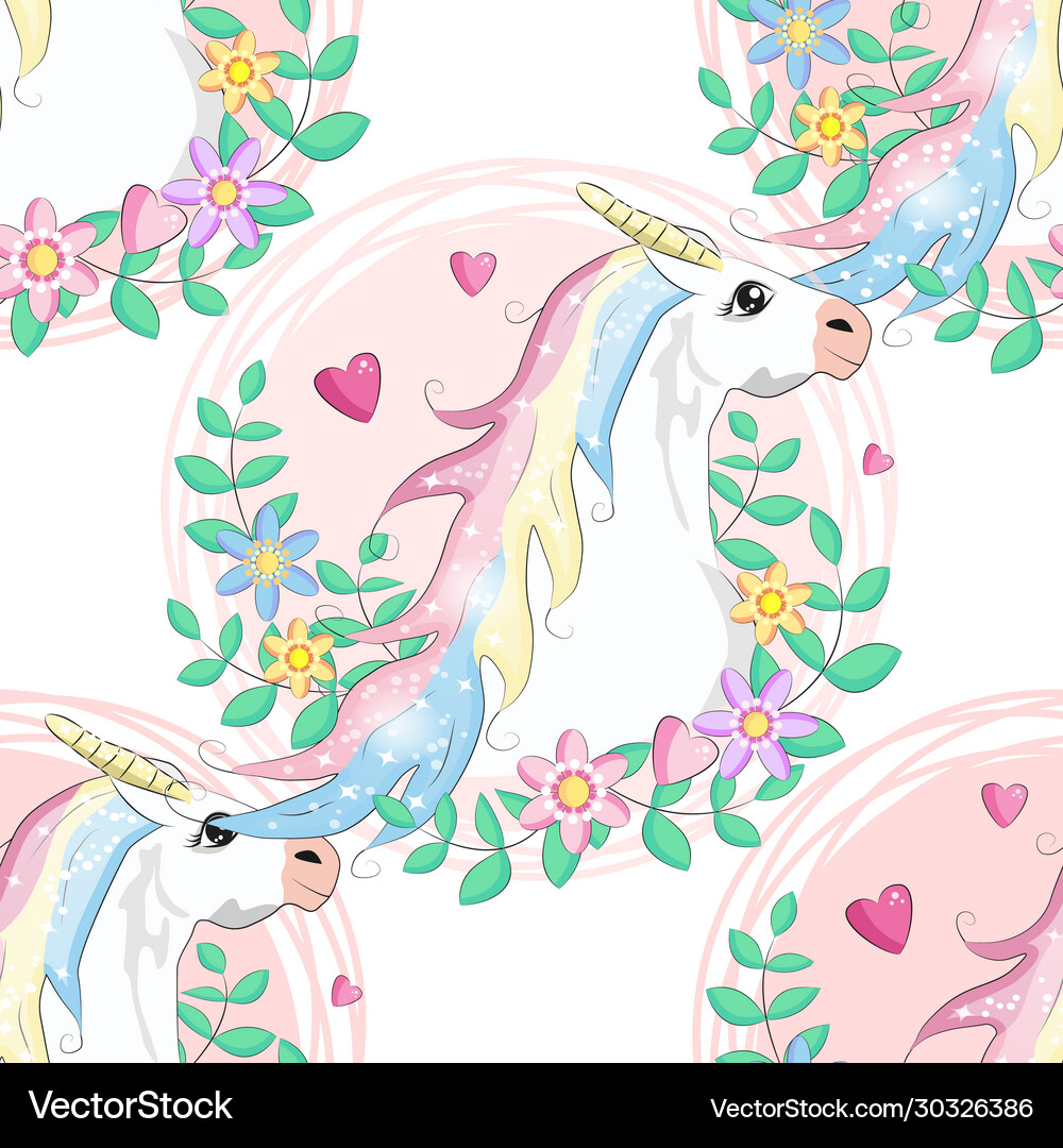 Seamless pattern with cute unicorns cloudsrainbow Vector Image