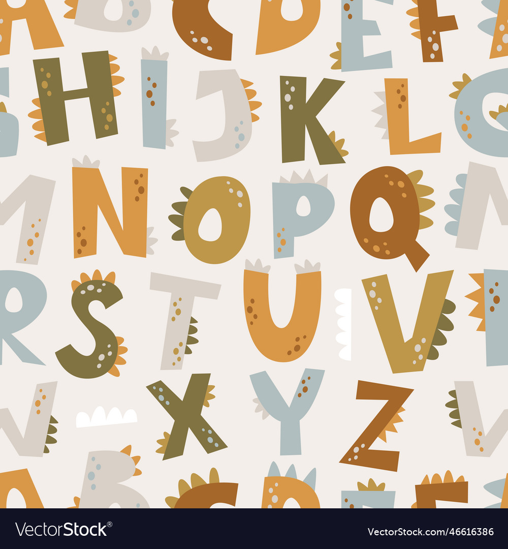 Seamless pattern with letters dinosaurs