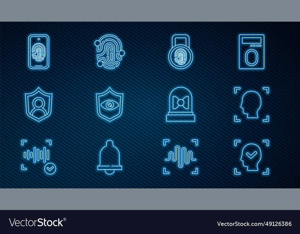 Set line face recognition fingerprint with lock vector image Set line face recognition fingerprint with lock