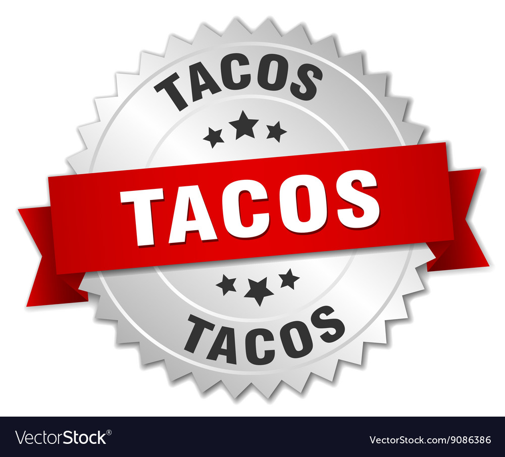 Tacos 3d silver badge with red ribbon