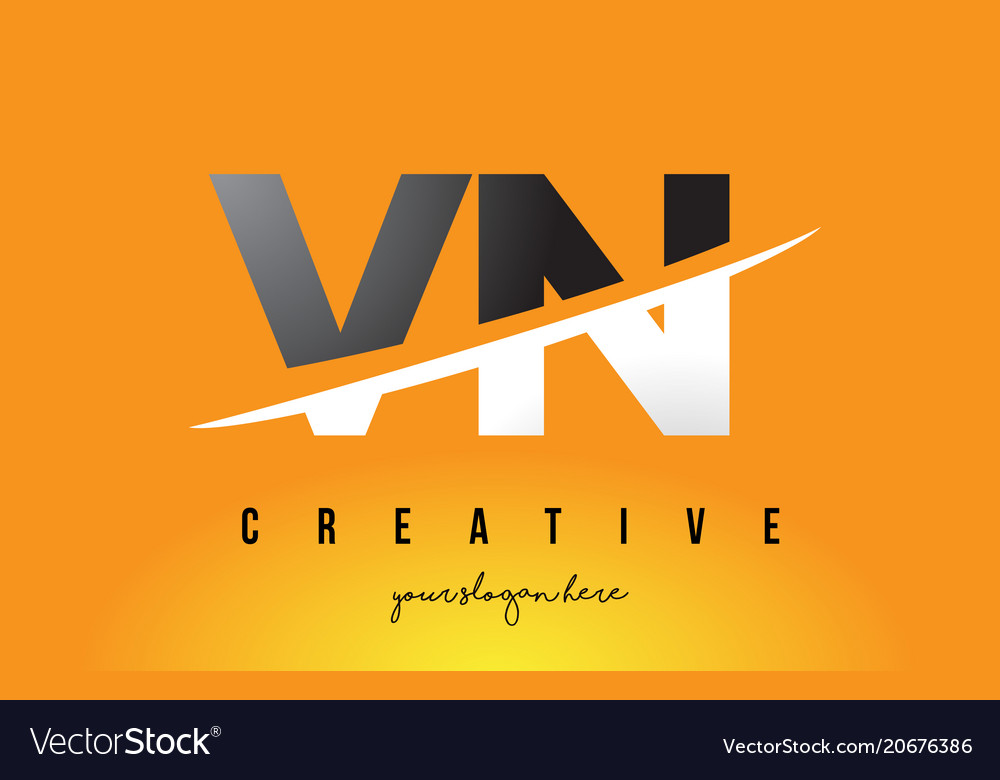 Vn v n letter modern logo design with yellow Vector Image