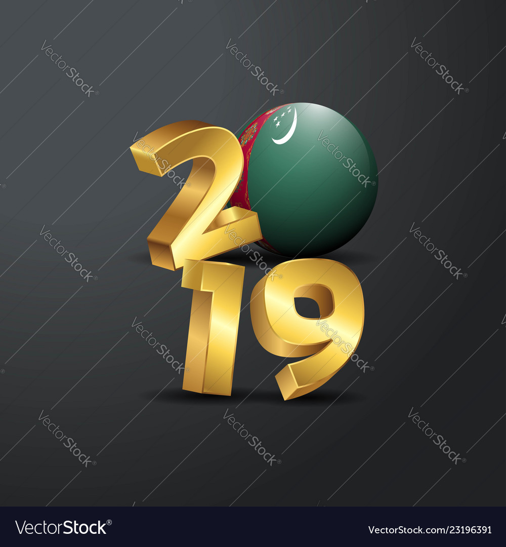 2019 golden typography with turkmenistan flag