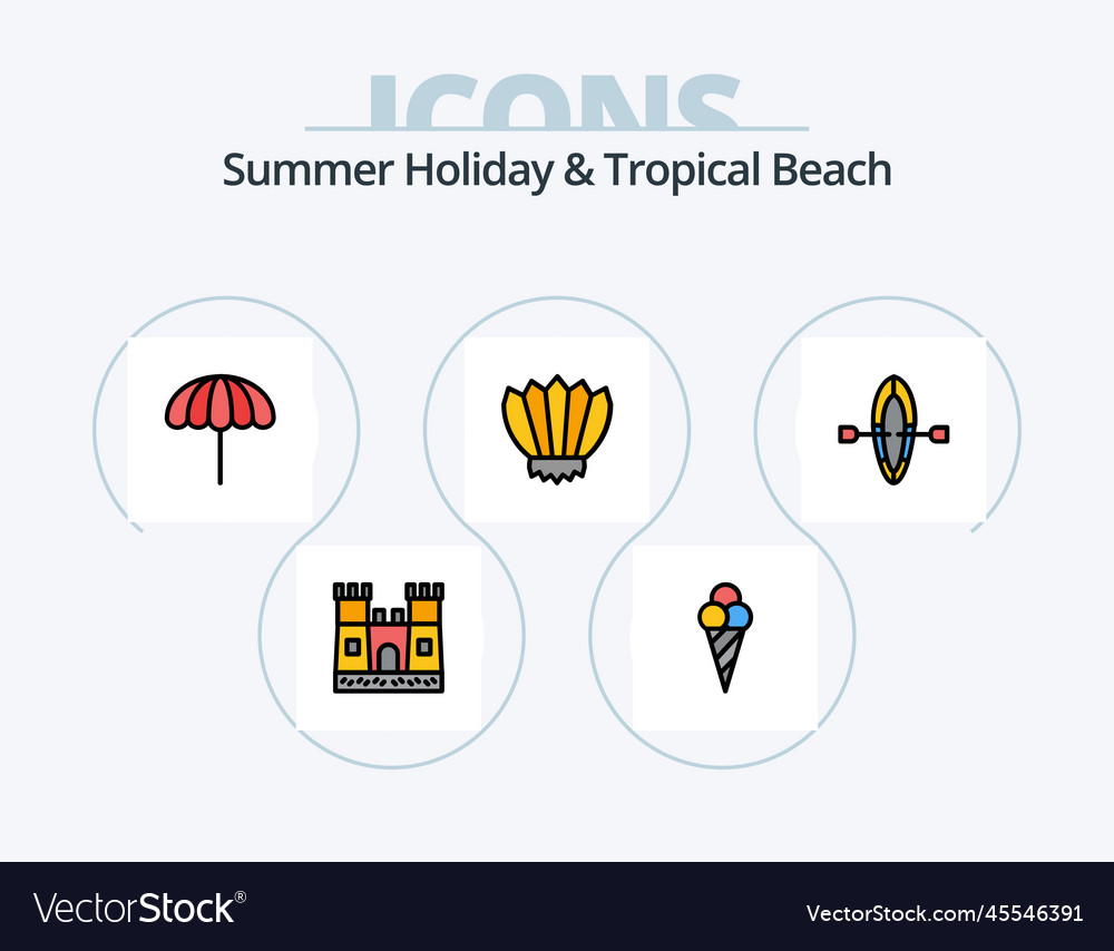 Beach line filled icon pack 5 design boat