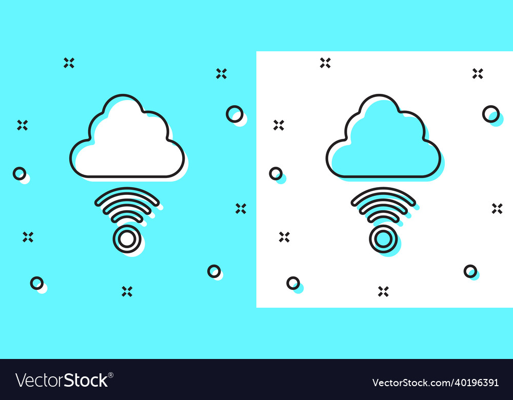 Black line network cloud connection icon isolated