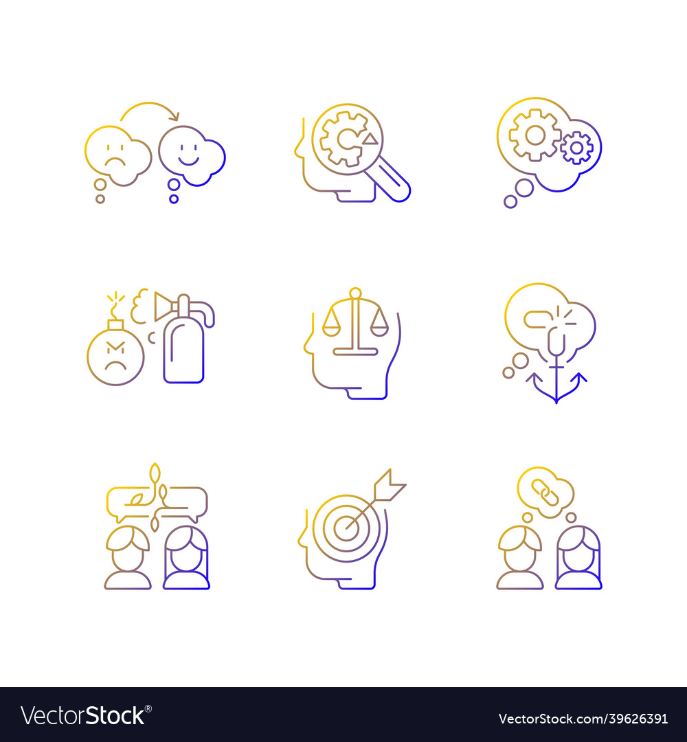 Critical mindset and attitude linear icons set