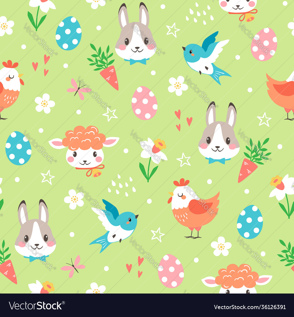 Cute spring pattern with easter cartoon vector image Cute spring pattern with easter cartoon