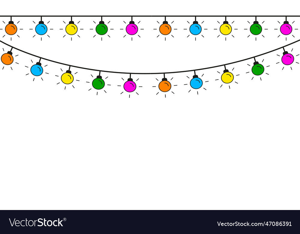 Garlands colored light bulbs in cartoon style