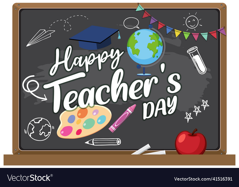 Happy teachers day with a female teacher pointing Vector Image