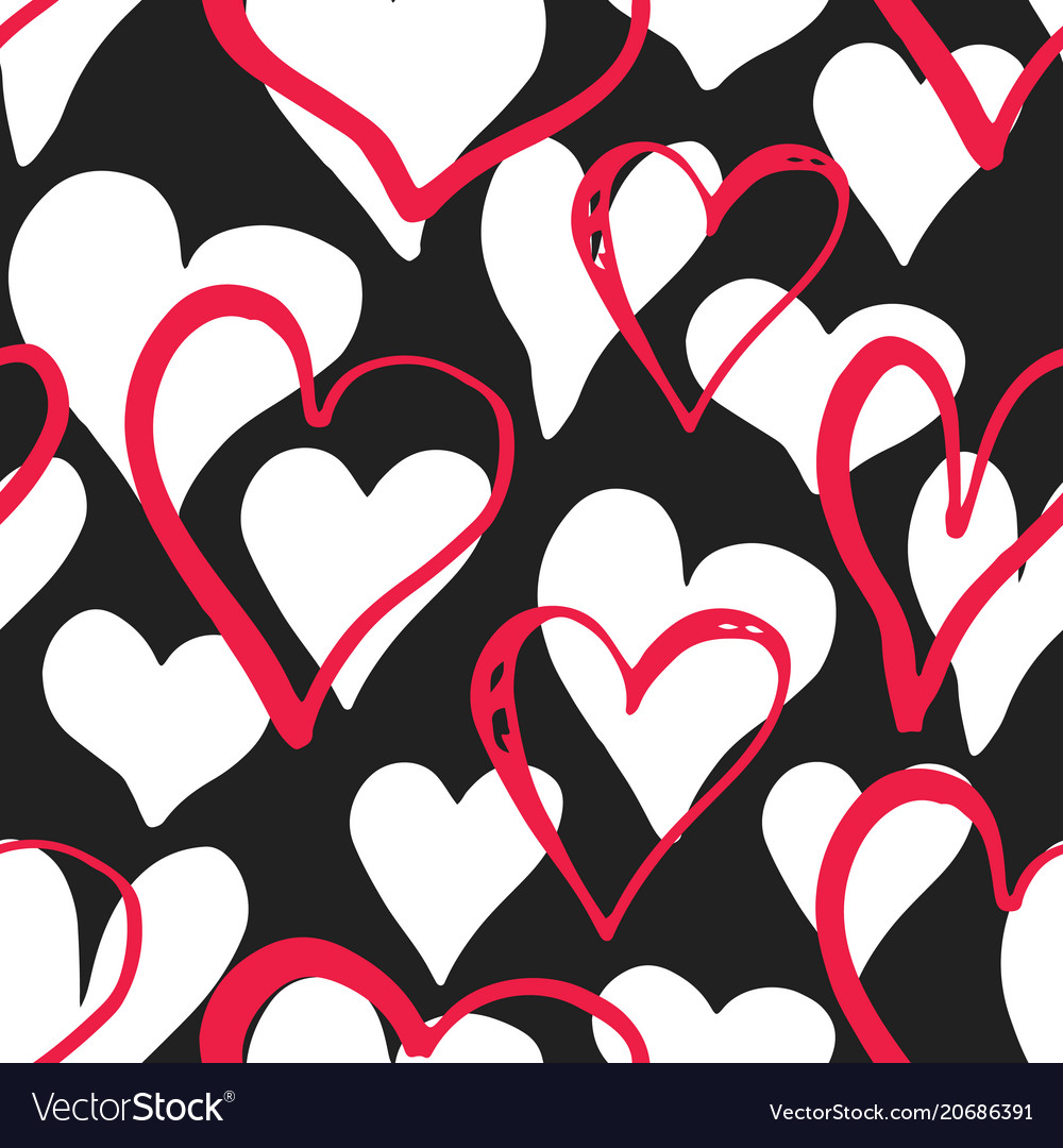 Heart symbol seamless pattern hand drawn sketch Vector Image