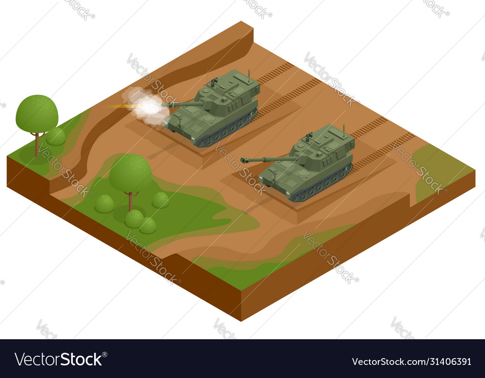 Isometric m109 is an american 155 mm turreted self vector image Isometric m109 is an american 155 mm turreted self