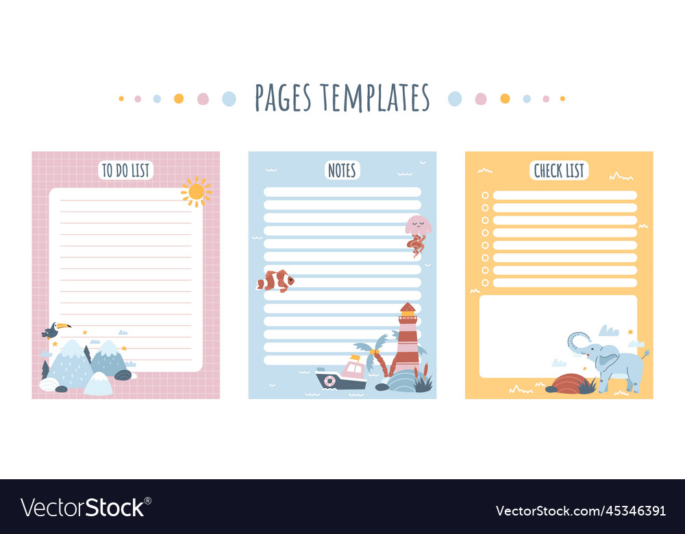 Kids notebook pages templates set