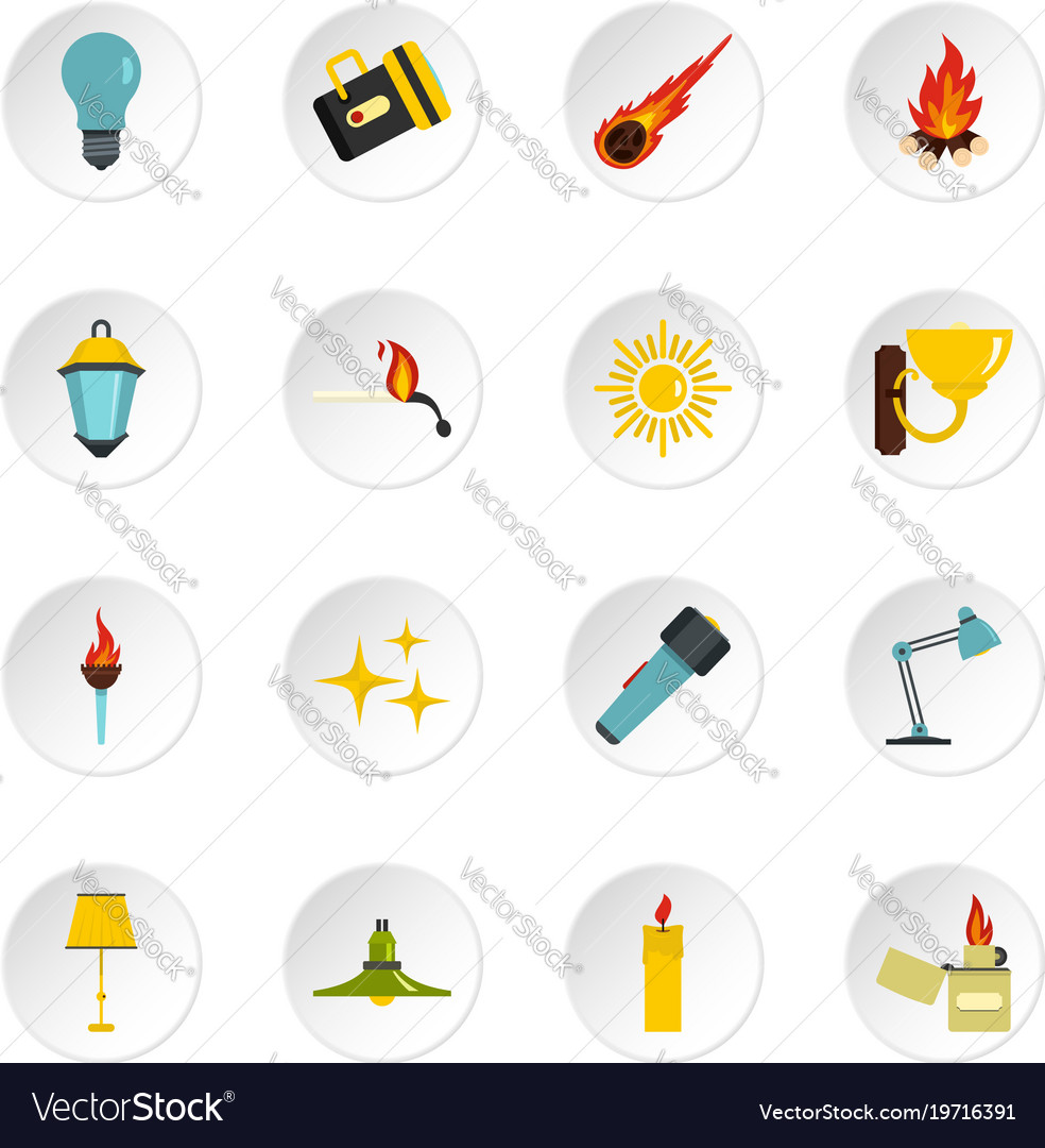 Light source symbols icons set in flat style Vector Image