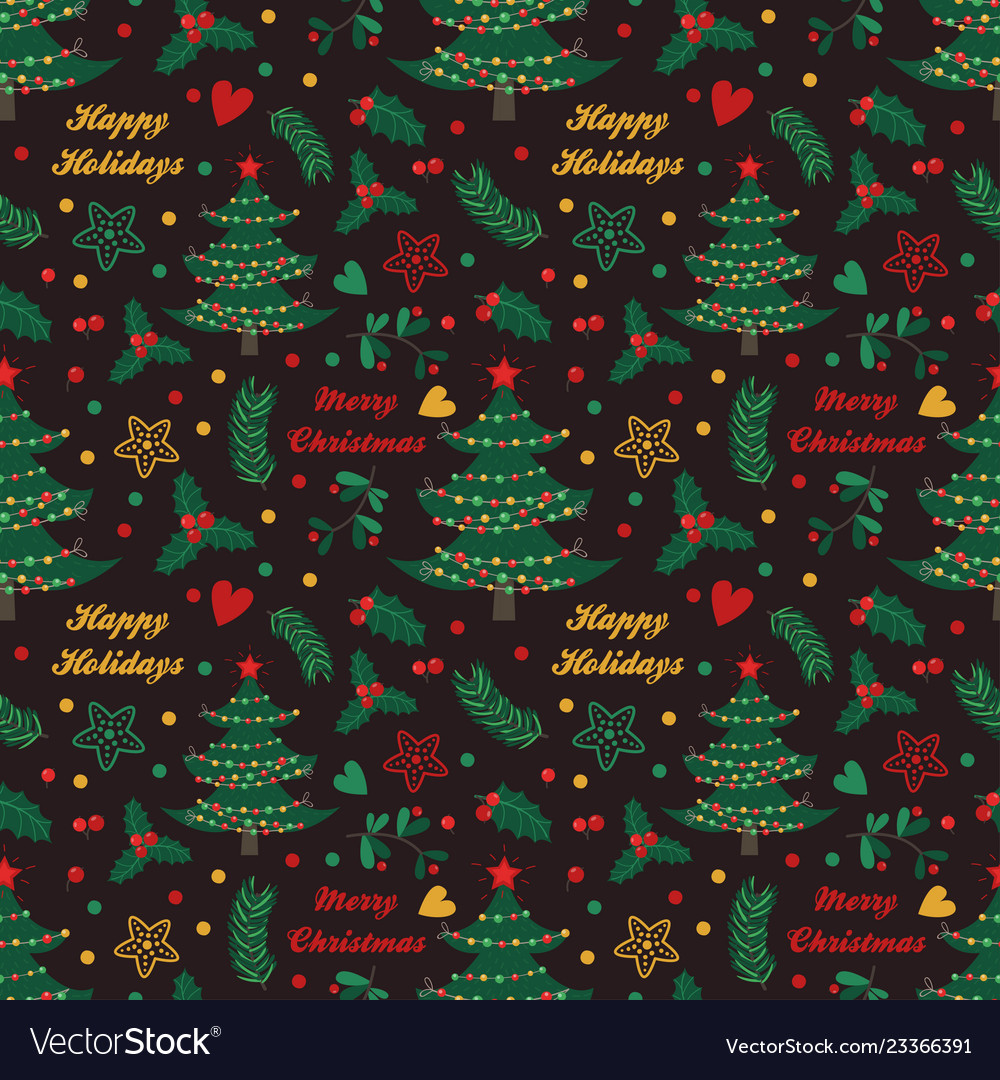 Seamless pattern with spruce berries leaves