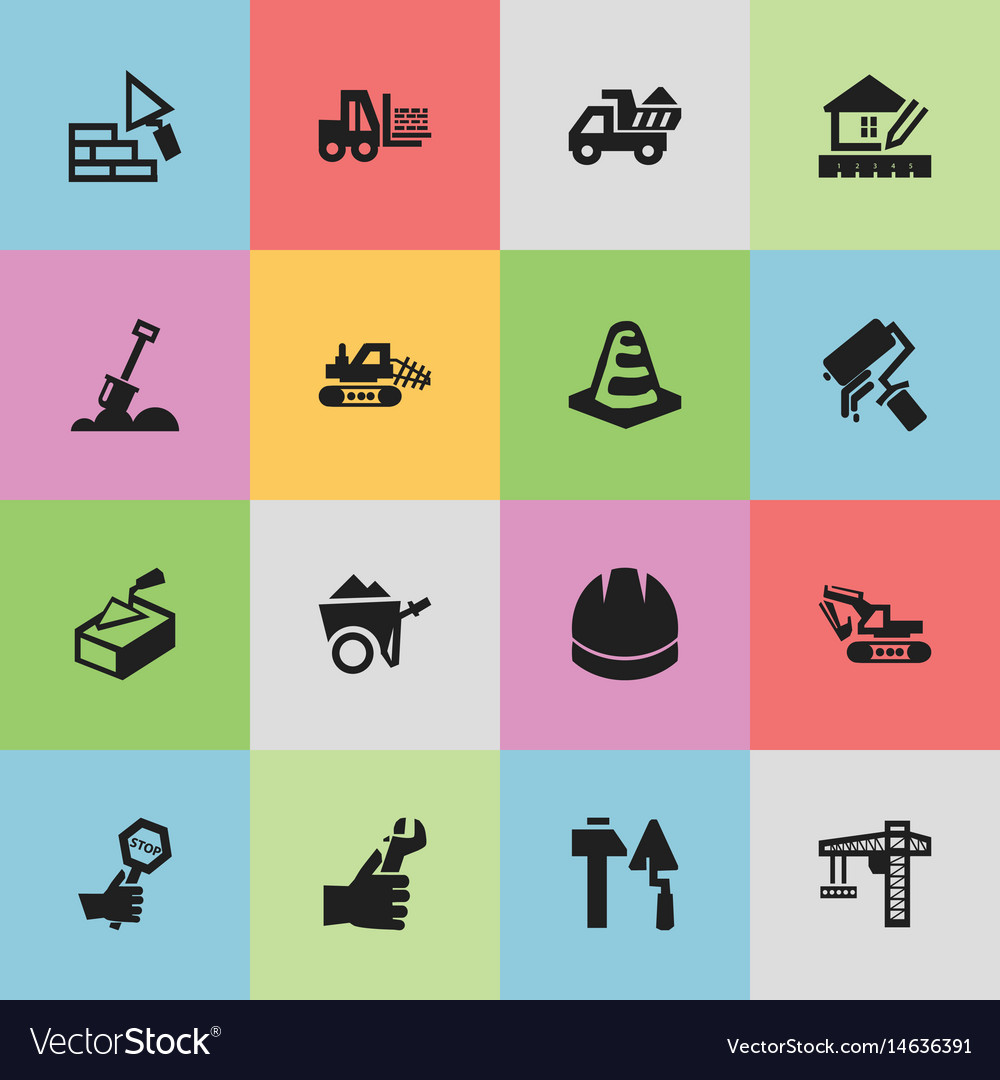 Set of 16 editable building icons includes