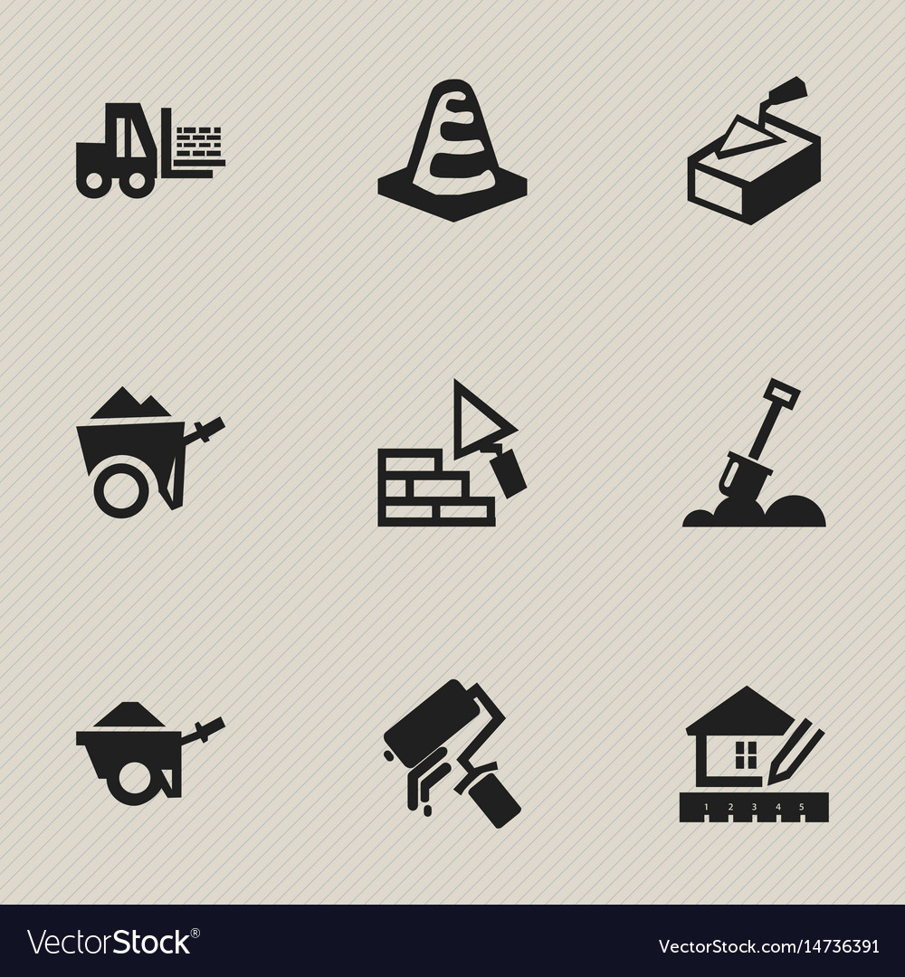 Set of 9 editable building icons includes symbols