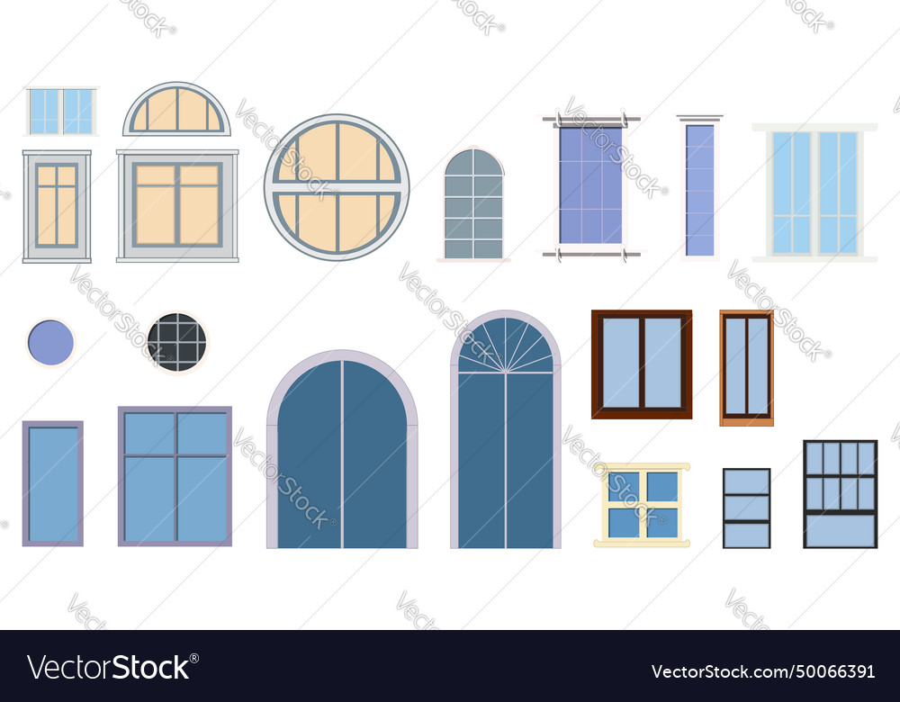 Set of various colored windows for houses