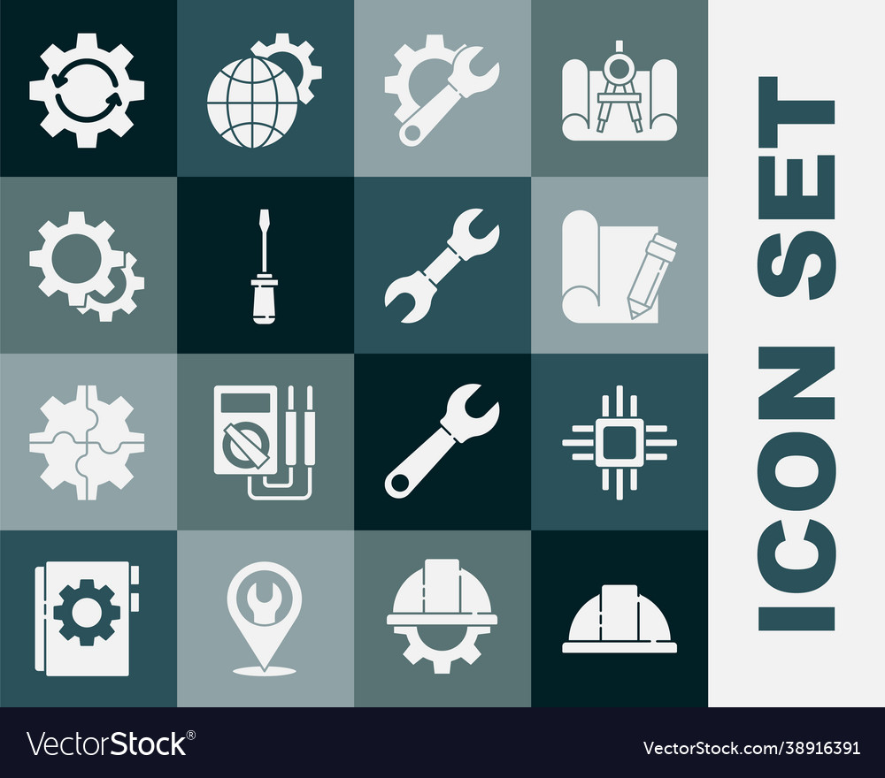 Set worker safety helmet processor vector image Set worker safety helmet processor