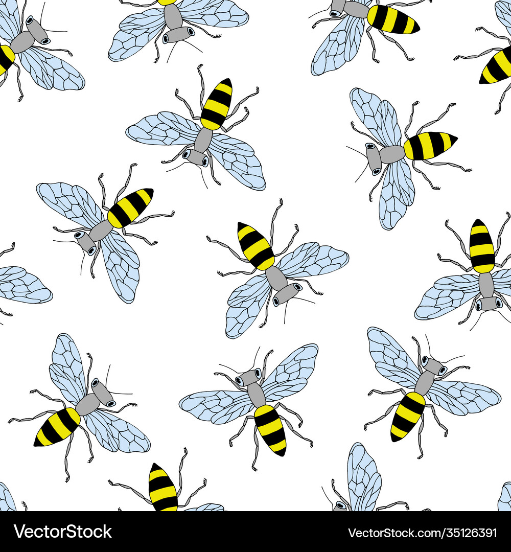 Sketch bee seamless pattern funny background Vector Image