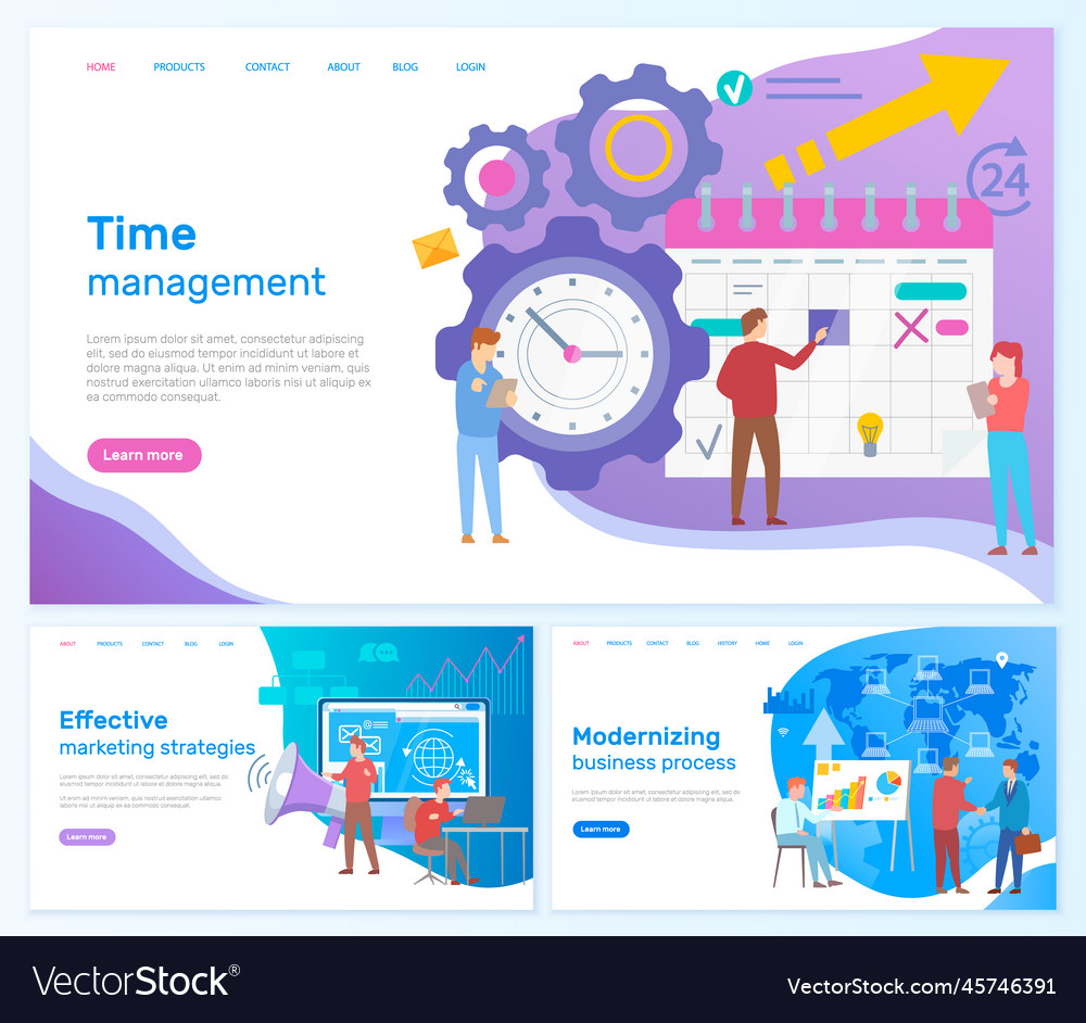 Time management workflow organization website vector image Time management workflow organization website