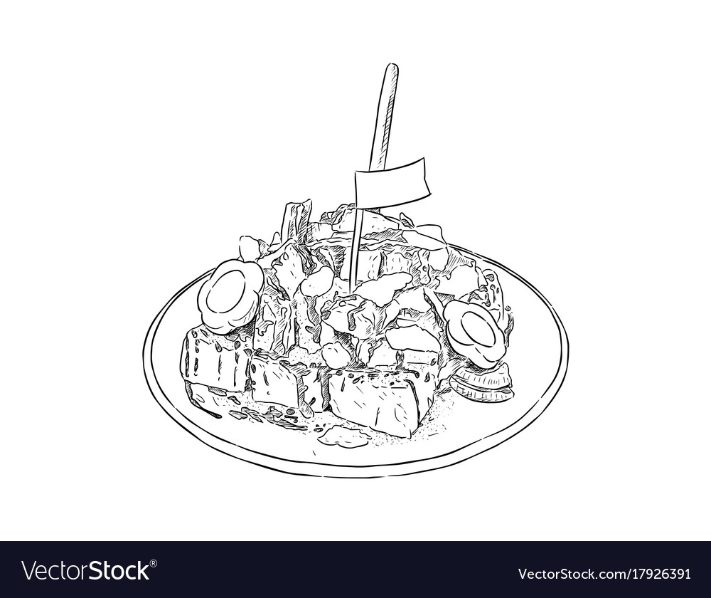 Toasted bread with overload topping hand draw