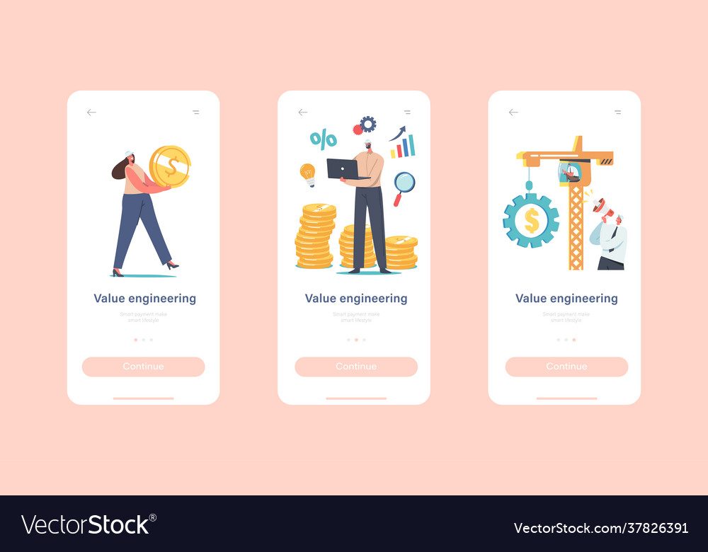 Value engineering mobile app page onboard screen Vector Image Value engineering mobile app page onboard screen