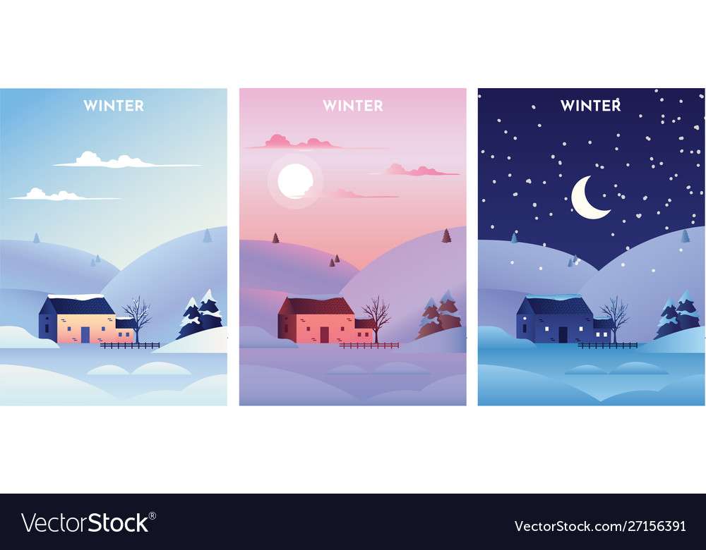 Winterlandschaft bei Sonnenaufgang Sonnenuntergang und Nacht vector image Winterlandschaft bei Sonnenaufgang Sonnenuntergang und Nacht