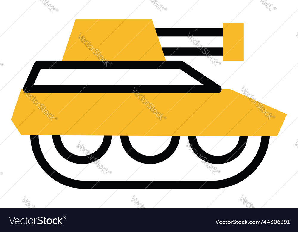 Yellow army tank on a white background