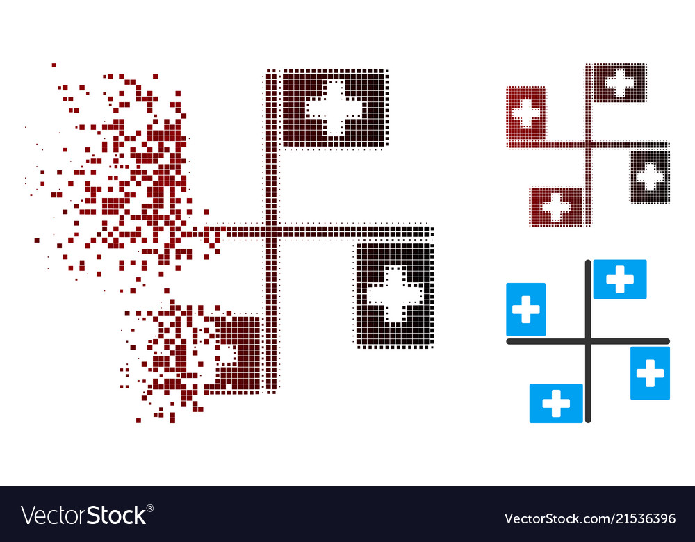 Disintegrating pixel halftone hospital flags icon