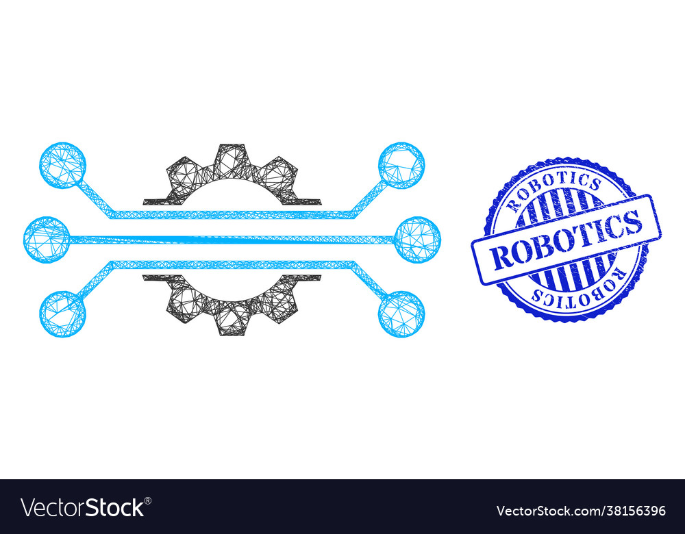 Grunge robotics badge and net hitech industry web vector image Grunge robotics badge and net hitech industry web