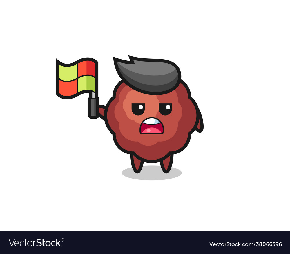 Meatball character as line judge putting flag vector image Meatball character as line judge putting flag