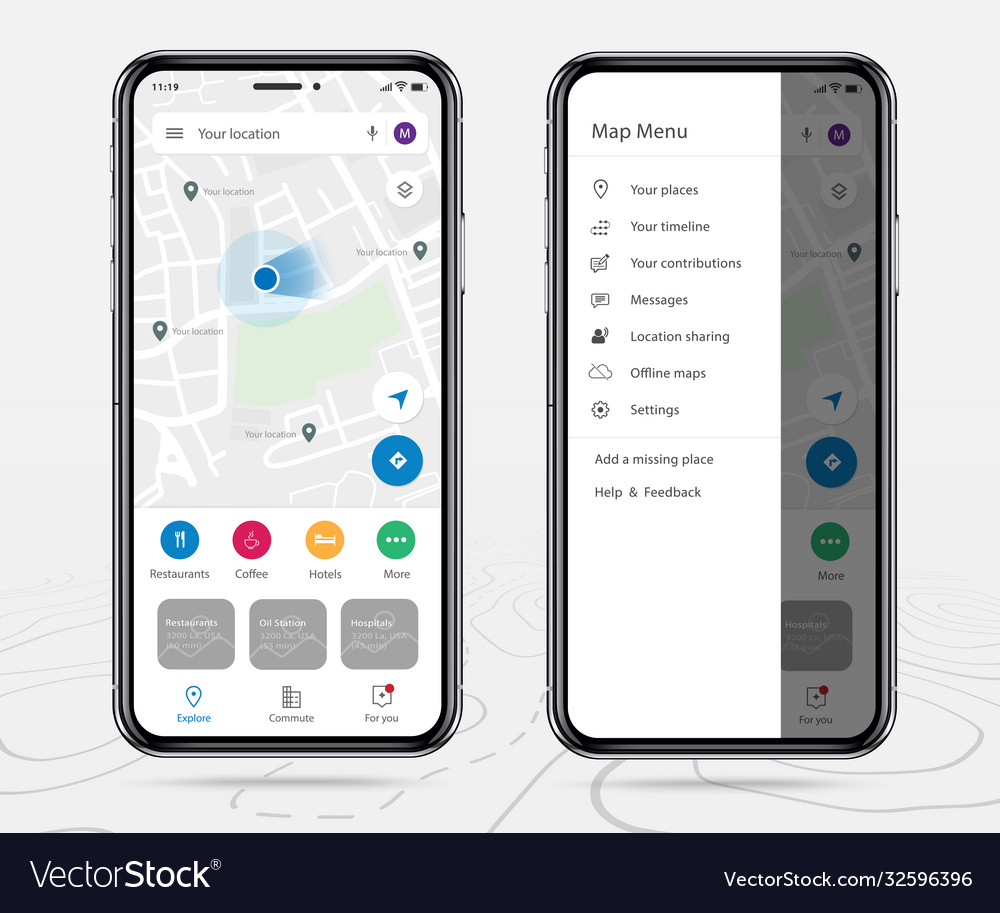 Mobile map gps smartphone app and menu item vector image Mobile map gps smartphone app and menu item