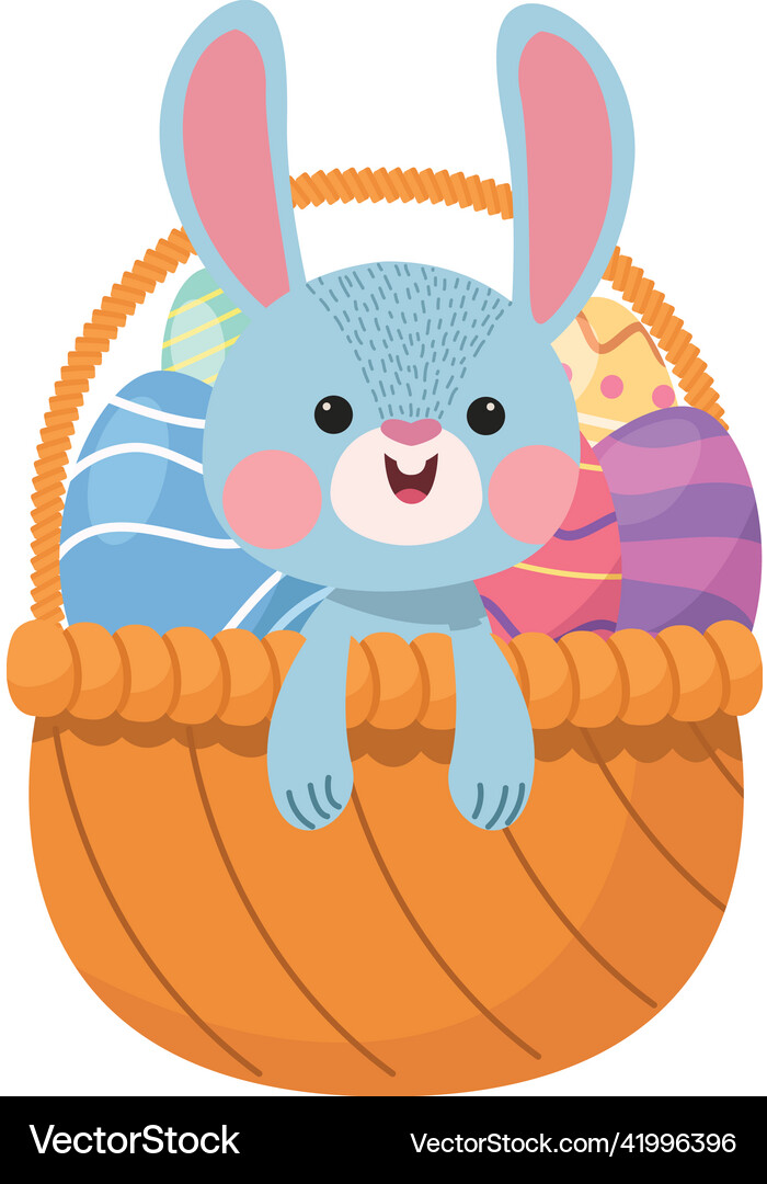 Rabbit and easter eggs in basket Royalty Free Vector Image