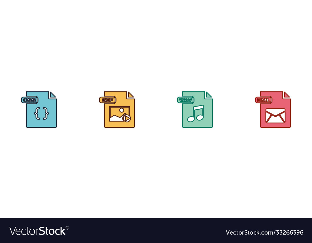 Set css file document gif wav and eml icon vector image Set css file document gif wav and eml icon