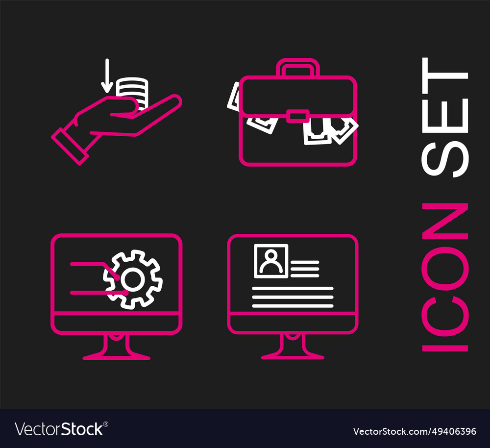 Set line computer monitor with resume graph chart Vector Image Set line computer monitor with resume graph chart