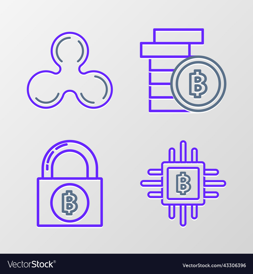 Set line cpu mining farm lock with bitcoin vector image Set line cpu mining farm lock with bitcoin